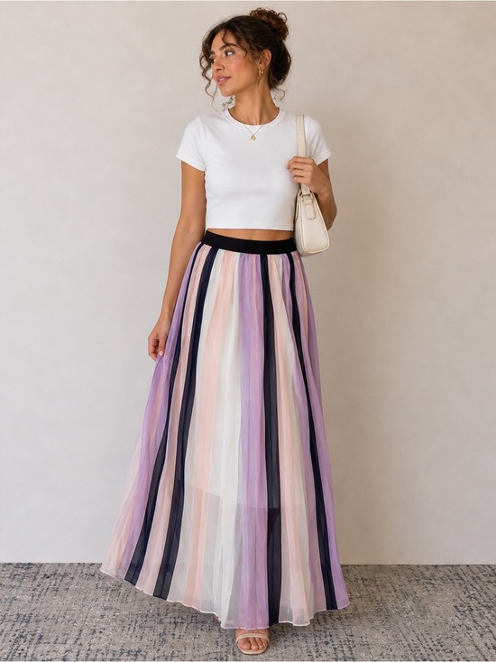 Dresses & Skirts - Striped Pastel Tulle Maxi Skirt - White/Pink/Lilac